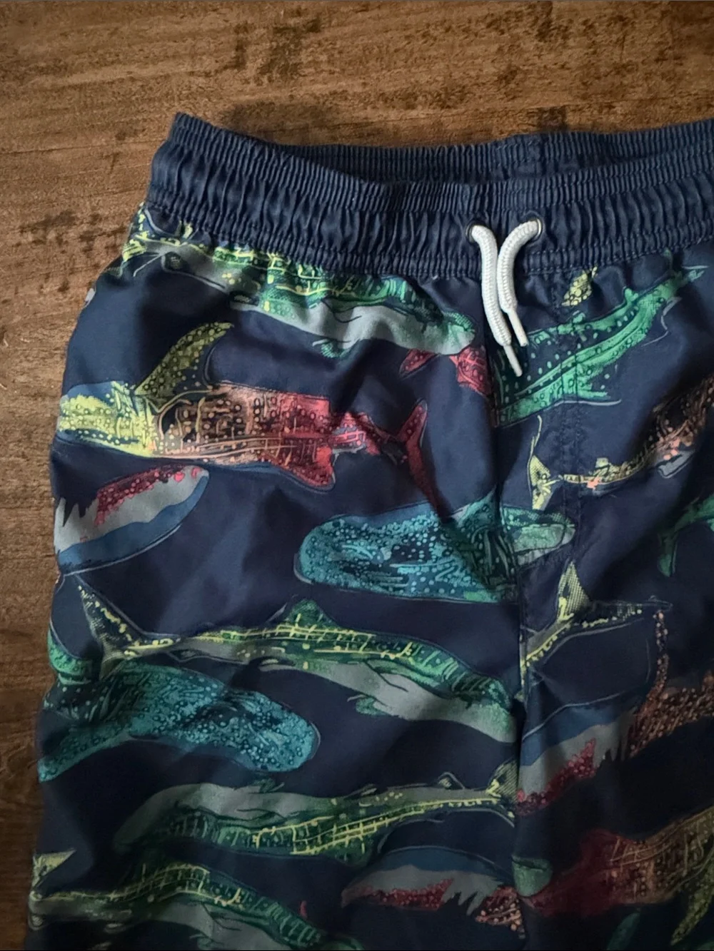 Navy Shark Print Swim Trunks size 12 kids